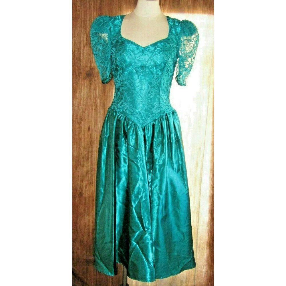 80's Alfred Angelo Dream Maker Satin Green Dress